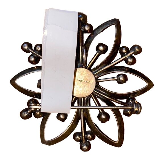 Vintage Rhinestone Flower Brooch Pin Sterling Silver 925 About 2 Inches - Picture 2 of 4